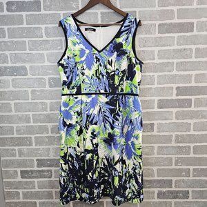 Nine‎ West Dress Women's 16 Multicolor Sleeveless Sheath Tropical Print V Neck